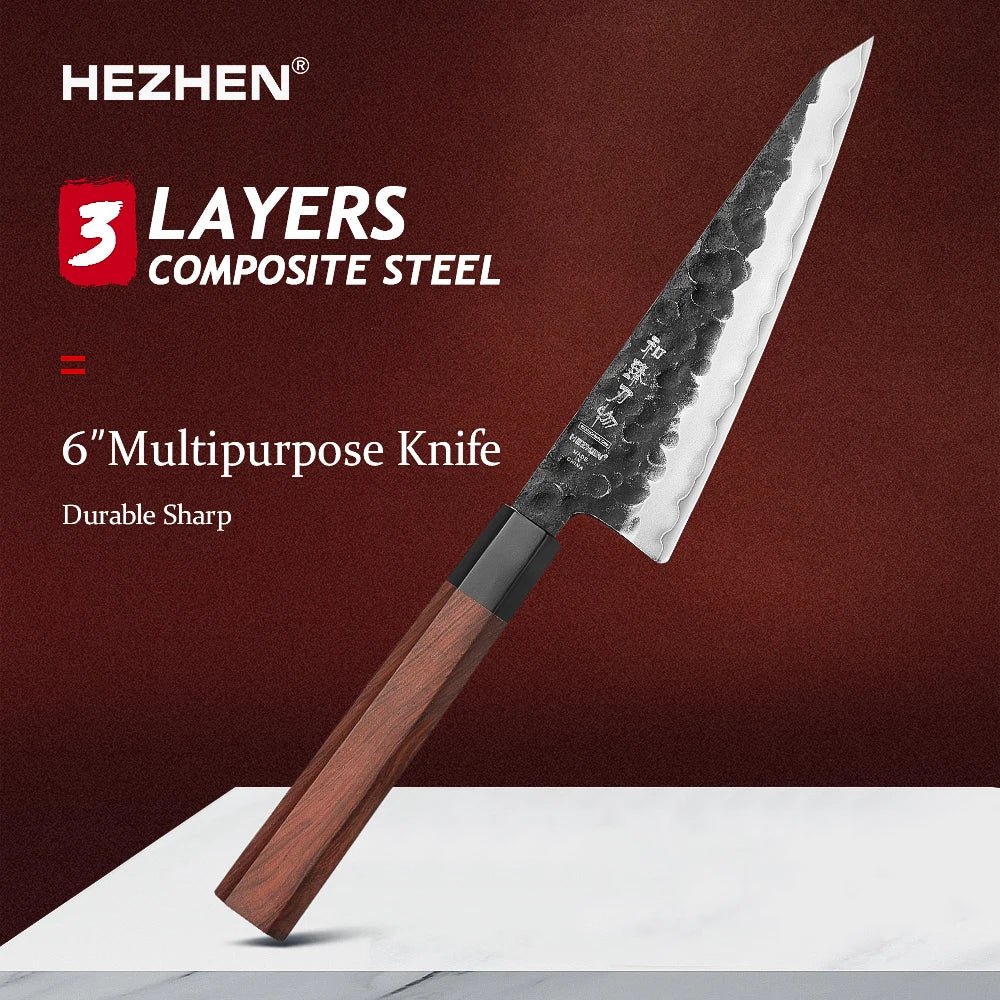 HEZHEN 1PC-5PC Set di coltelli da cucina Chef Utility Acciaio inossidabile 3 strati Acciaio composito Santoku Nakiri Accessori da cucina