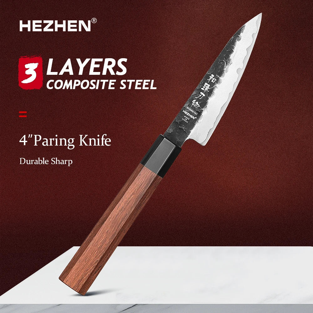 HEZHEN 1PC-5PC Set di coltelli da cucina Chef Utility Acciaio inossidabile 3 strati Acciaio composito Santoku Nakiri Accessori da cucina