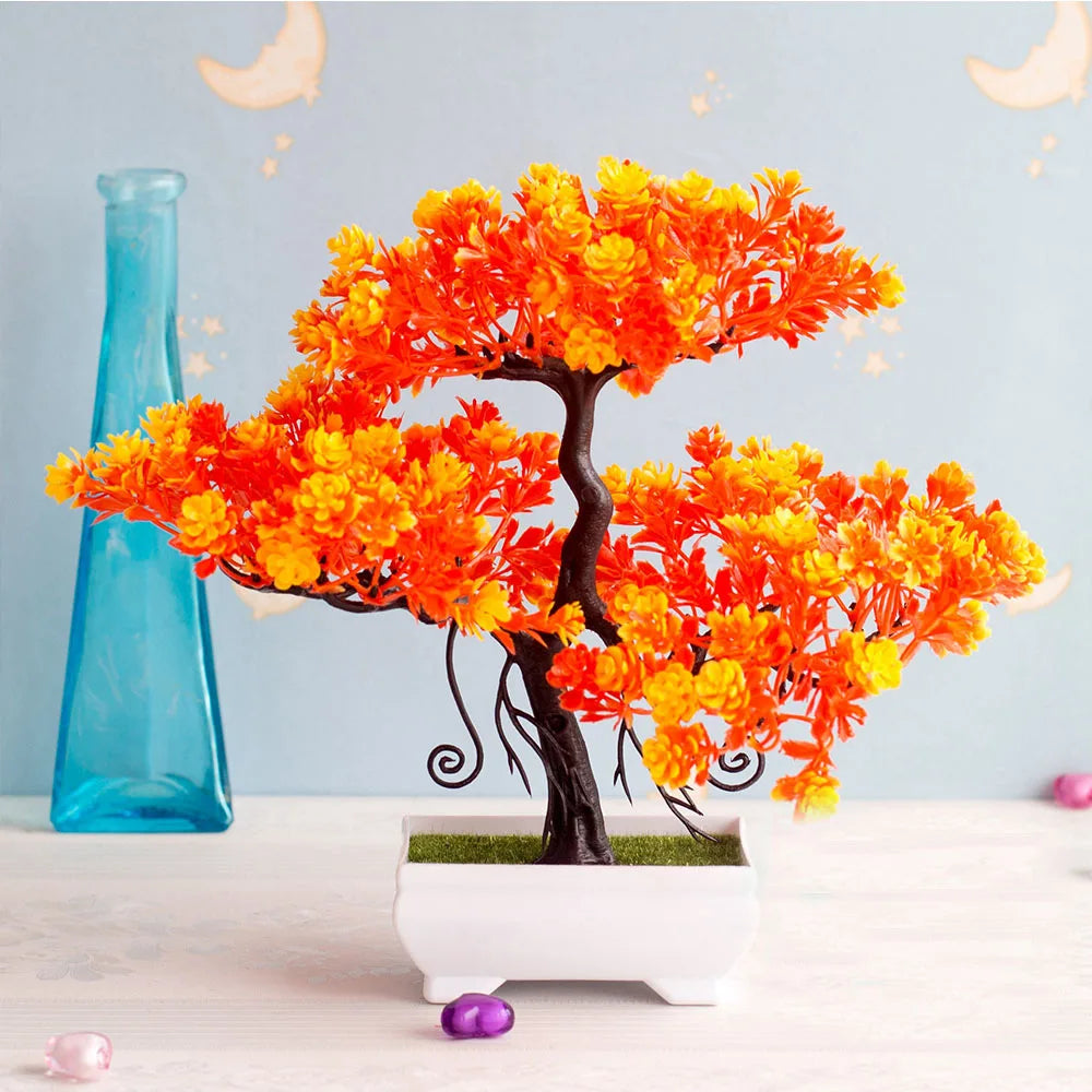 Artificial Plastic Plants Bonsai Small Tree Pot Potted Flower Garden Fake Plant Arrangement Ornaments Room Home Table Decor