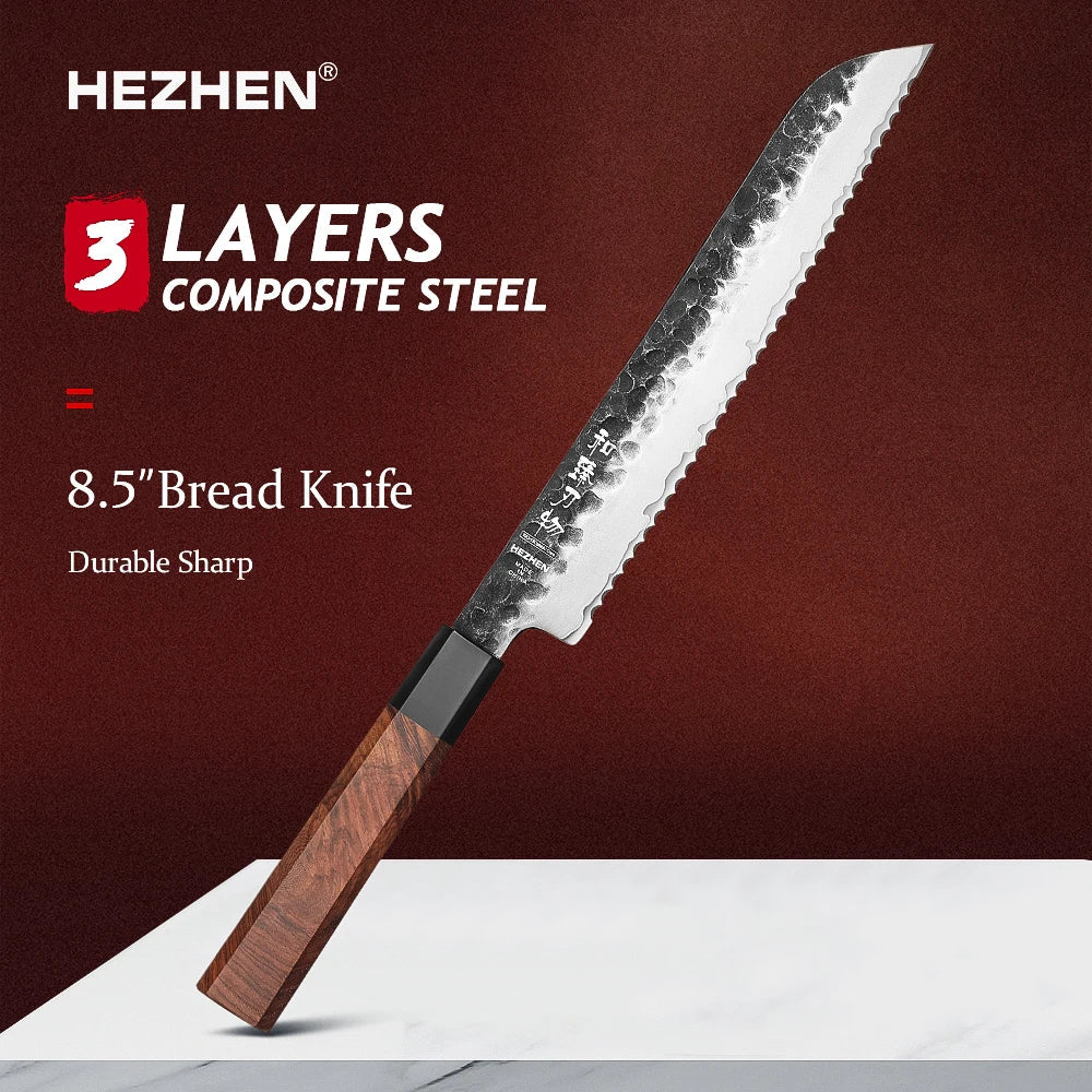 HEZHEN 1PC-5PC Set di coltelli da cucina Chef Utility Acciaio inossidabile 3 strati Acciaio composito Santoku Nakiri Accessori da cucina