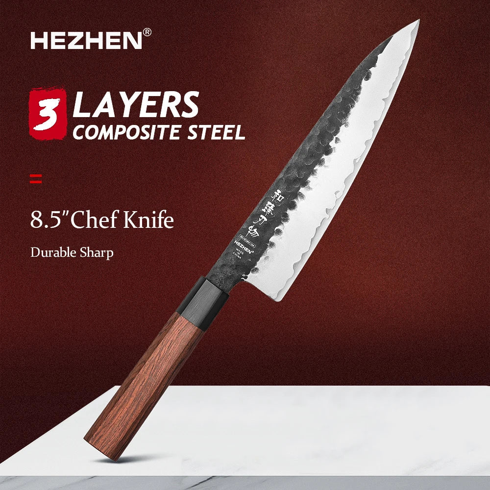 HEZHEN 1PC-5PC Set di coltelli da cucina Chef Utility Acciaio inossidabile 3 strati Acciaio composito Santoku Nakiri Accessori da cucina