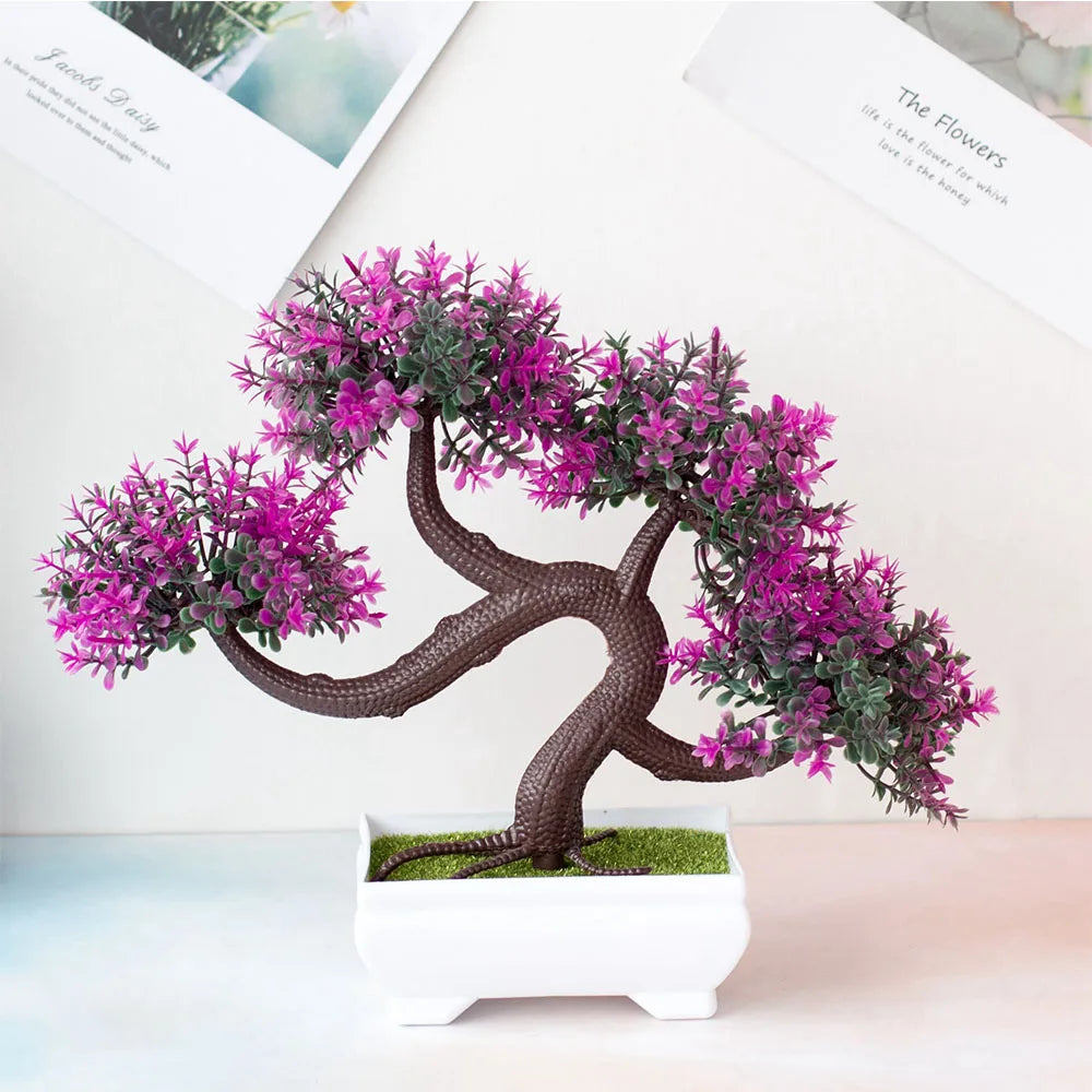 Artificial Plastic Plants Bonsai Small Tree Pot Potted Flower Garden Fake Plant Arrangement Ornaments Room Home Table Decor