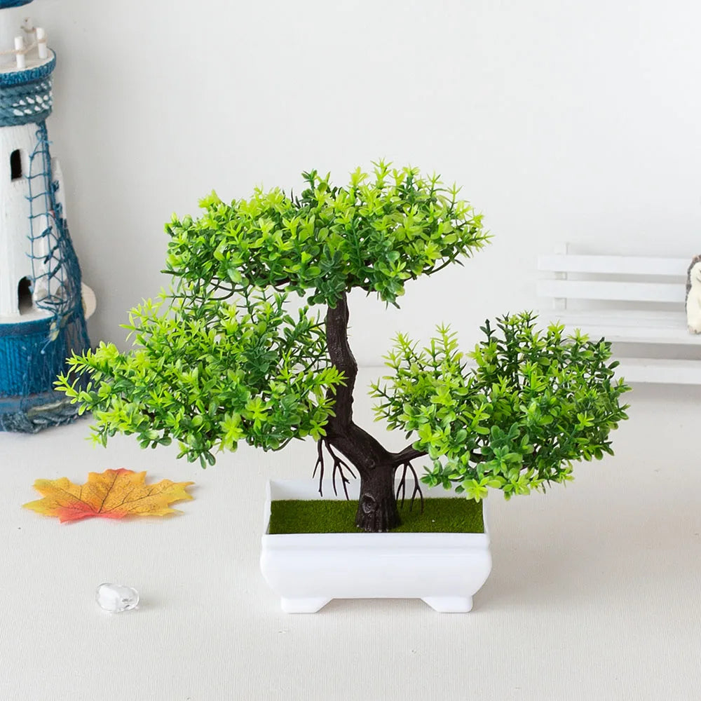 Artificial Plastic Plants Bonsai Small Tree Pot Potted Flower Garden Fake Plant Arrangement Ornaments Room Home Table Decor