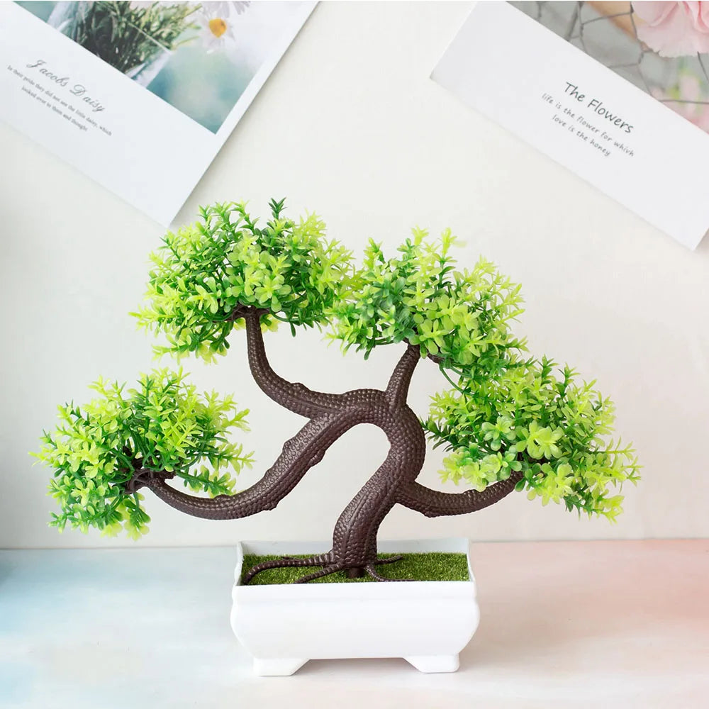 Artificial Plastic Plants Bonsai Small Tree Pot Potted Flower Garden Fake Plant Arrangement Ornaments Room Home Table Decor