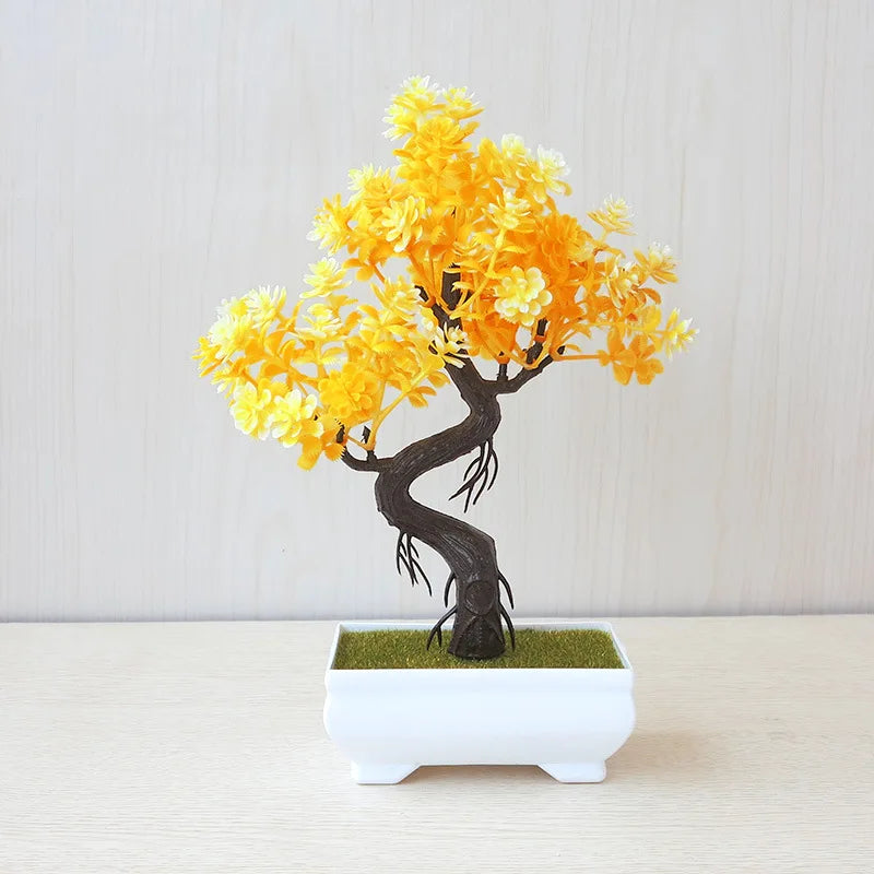 Artificial Plastic Plants Bonsai Small Tree Pot Potted Flower Garden Fake Plant Arrangement Ornaments Room Home Table Decor